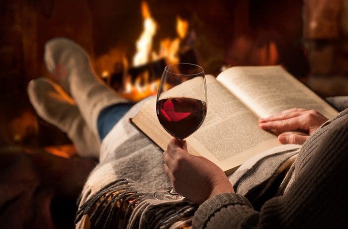 Wine and a Book by the Fire.
