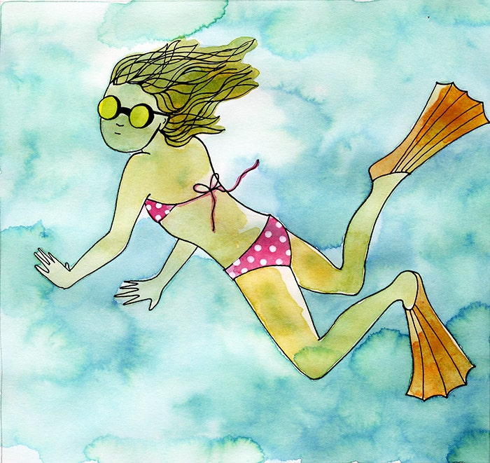 An Illustration of someone swimming in Santa Barbara. 