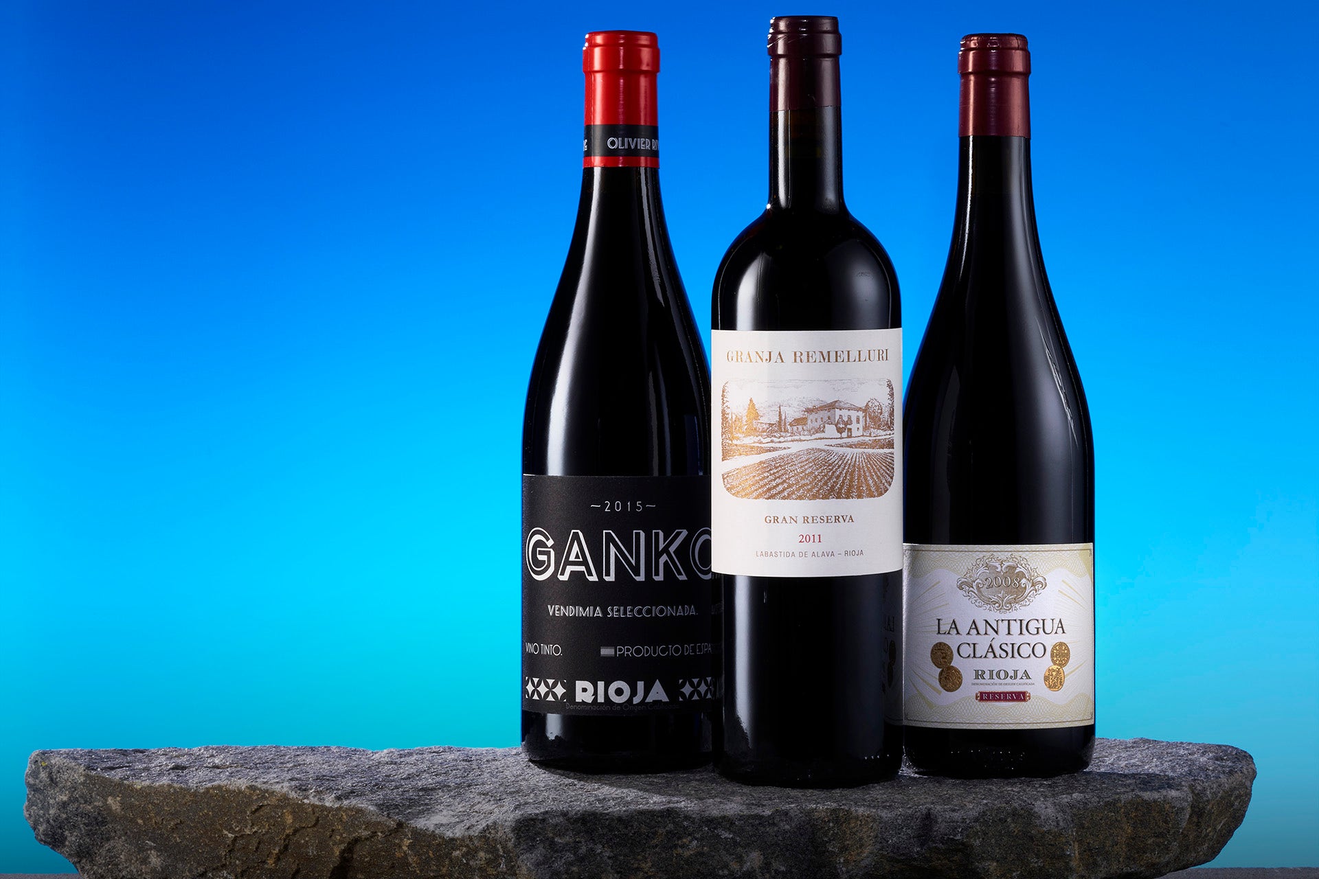 High elevation wines: Olivier Rivière 2015 Ganko (Rioja), Remelluri 2011 Granja Gran Reserva (Rioja) and Alberto Orte 2008 La Antigua Clásico Reserva (Rioja) 