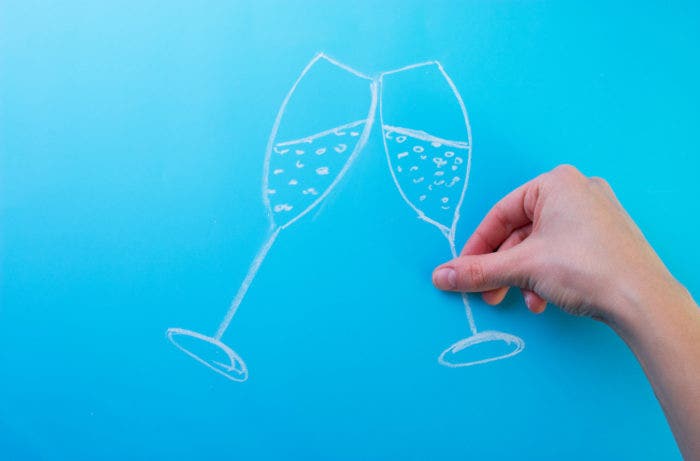 Chalk sketch of two glasses of sparkling wine