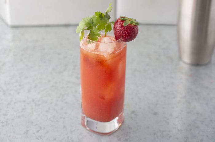 A strawberry, tequlia cocktail