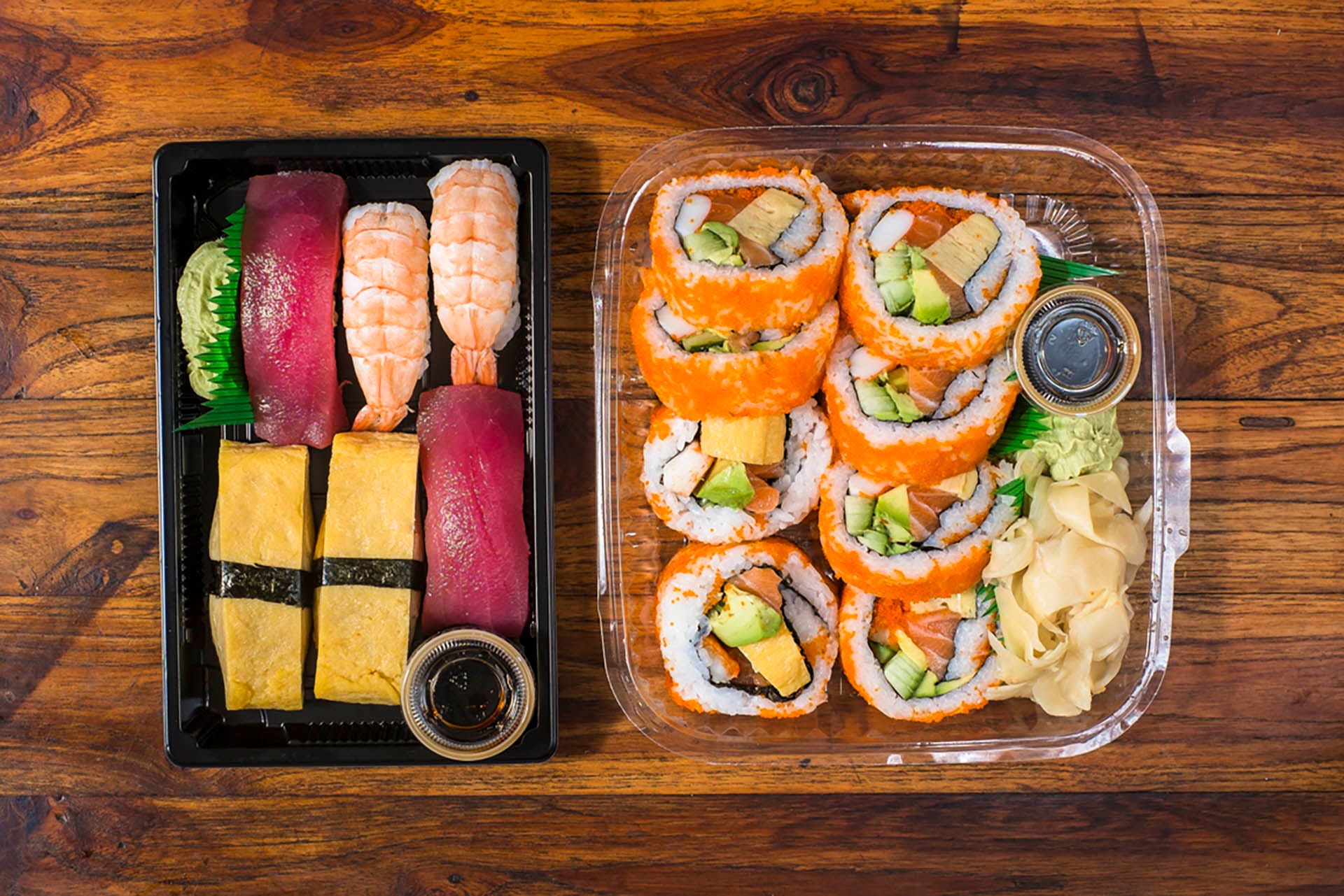 Sashimi and maki rolls