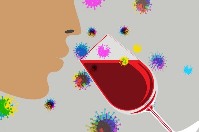 coronavirus surrounds smelling wine glass