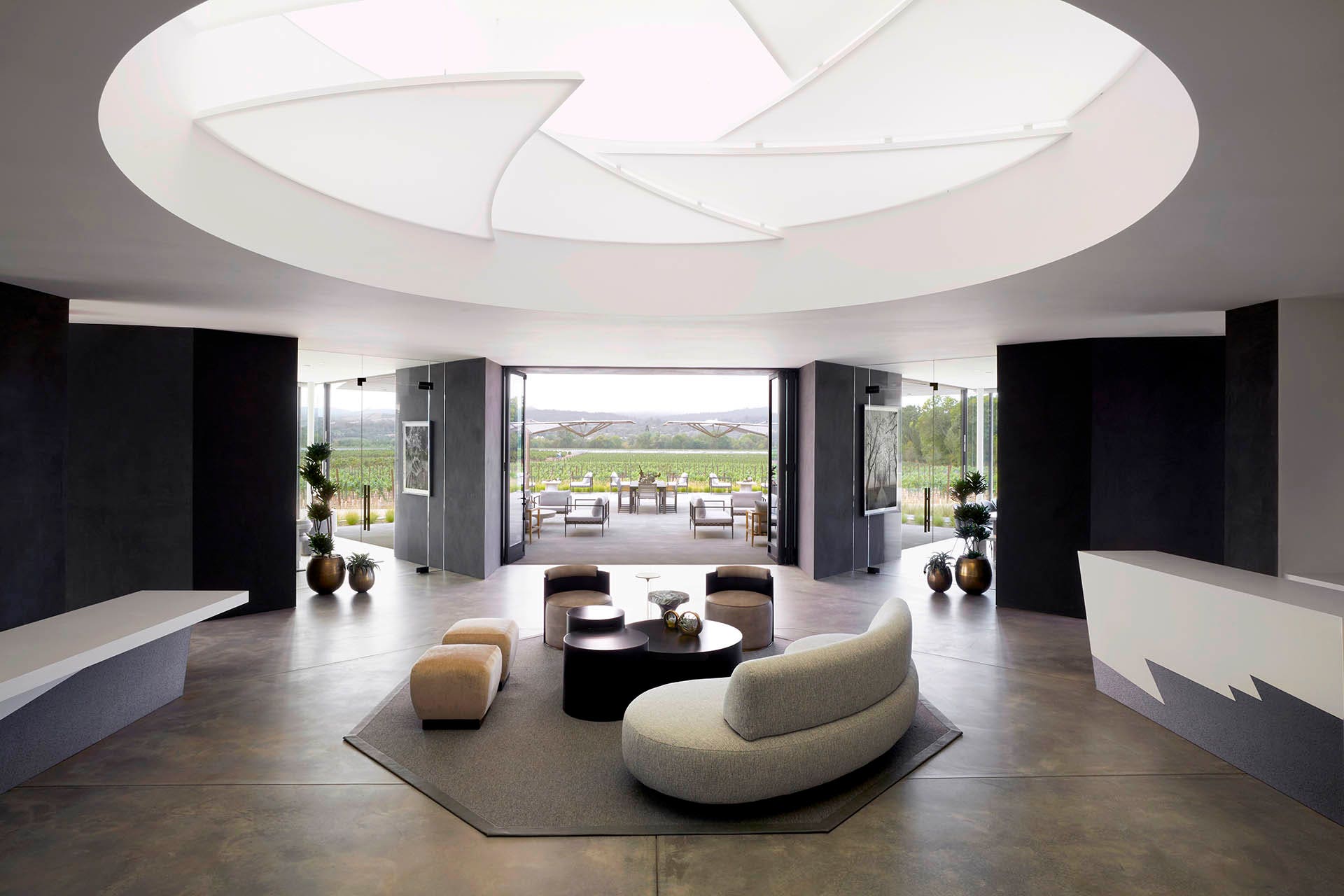 Interior of Aperture, designed by Signum, with ceiling accent meant to evoke a photo lens / Photo by Aubrie Pick