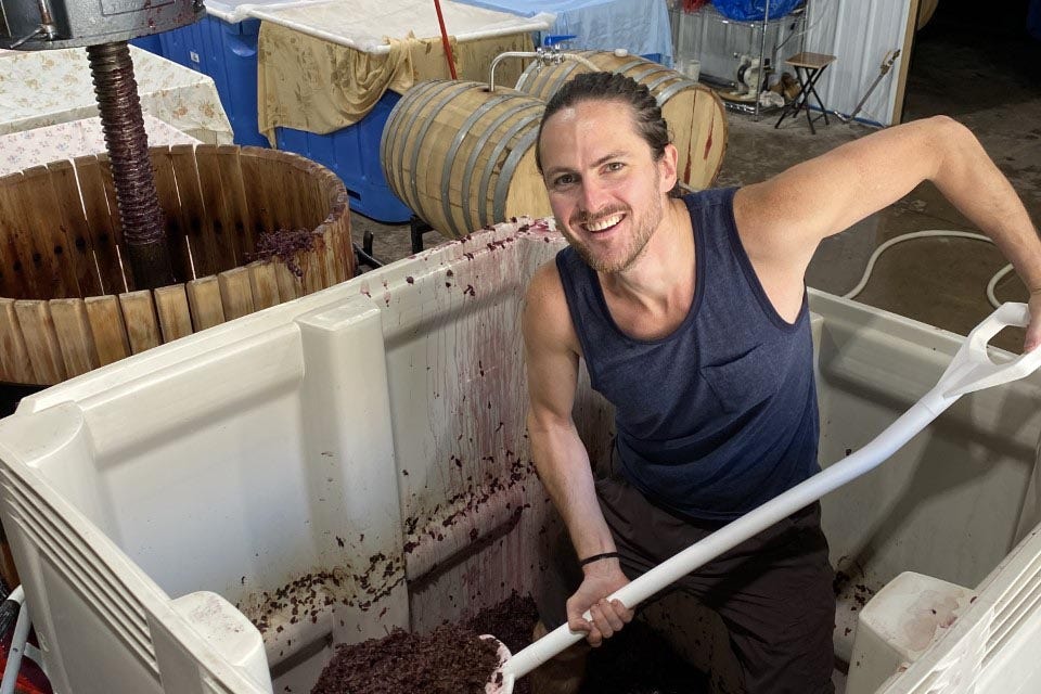 A Garrett Robertson, interning at American Wine Project, Mineral Point, Wisconsin / Photo courtesy A Garrett Robertson