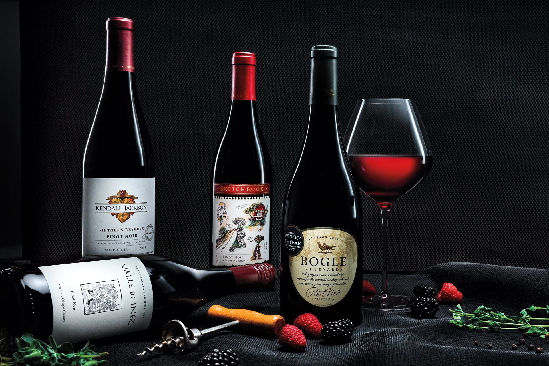 An image of bottles of California Pinot Noir