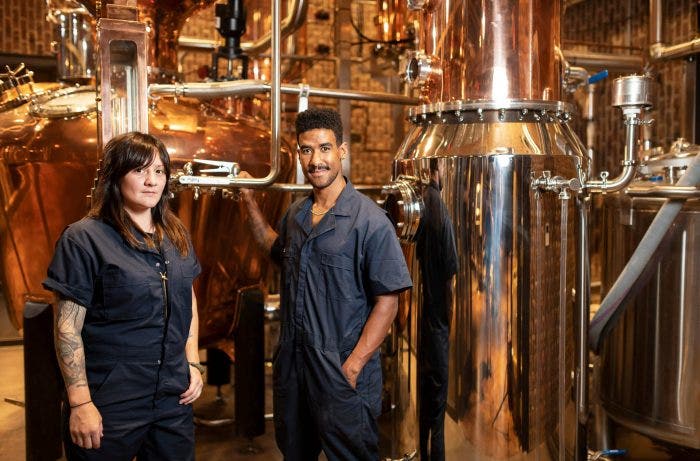 Head Distiller Celina Perez & Assistant Jelani Johnson of Great Jones Distillery Co. / Photo courtesy Great Jones Distillery Co.