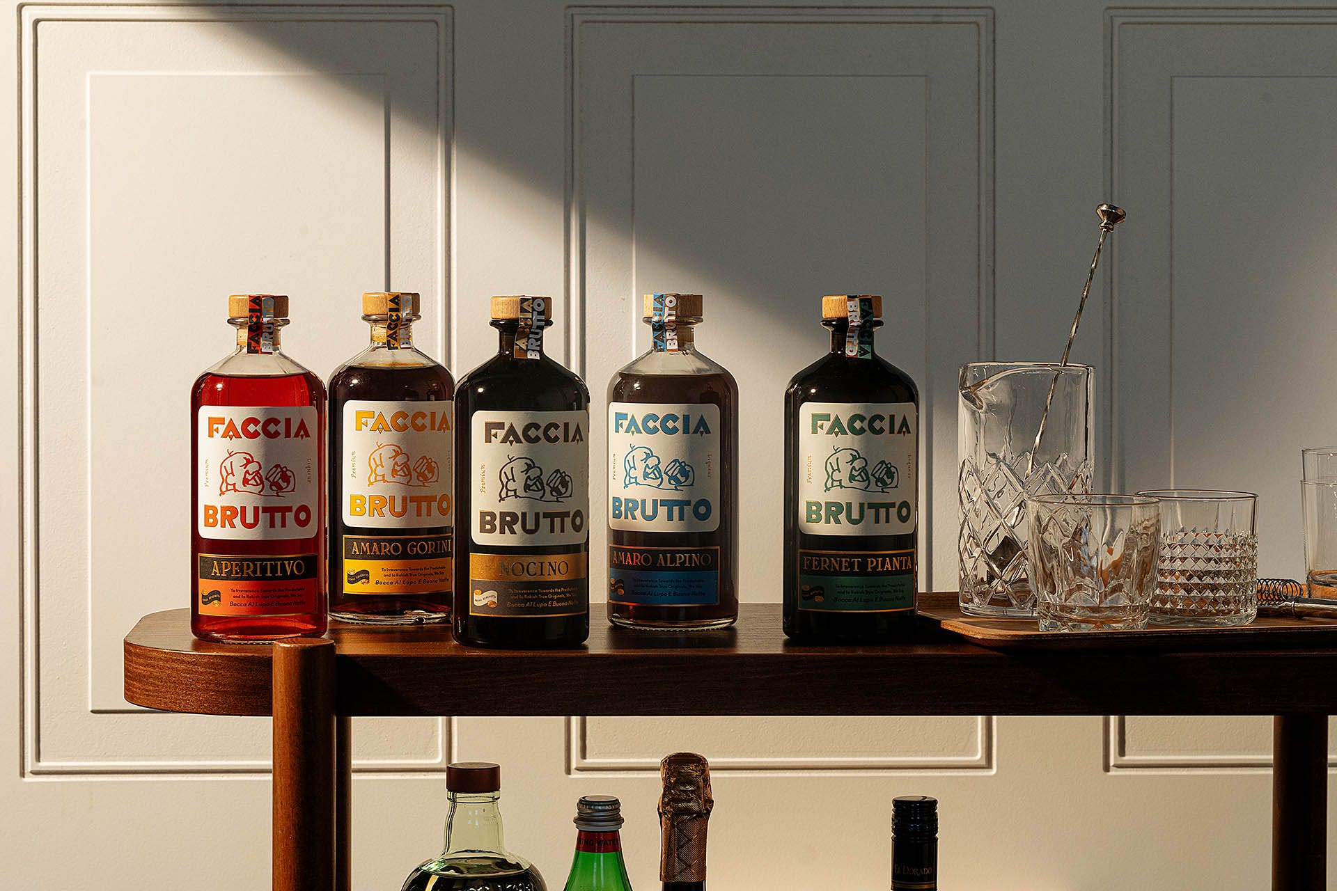 Faccia Brutto's lineup of amaros and other liqueurs