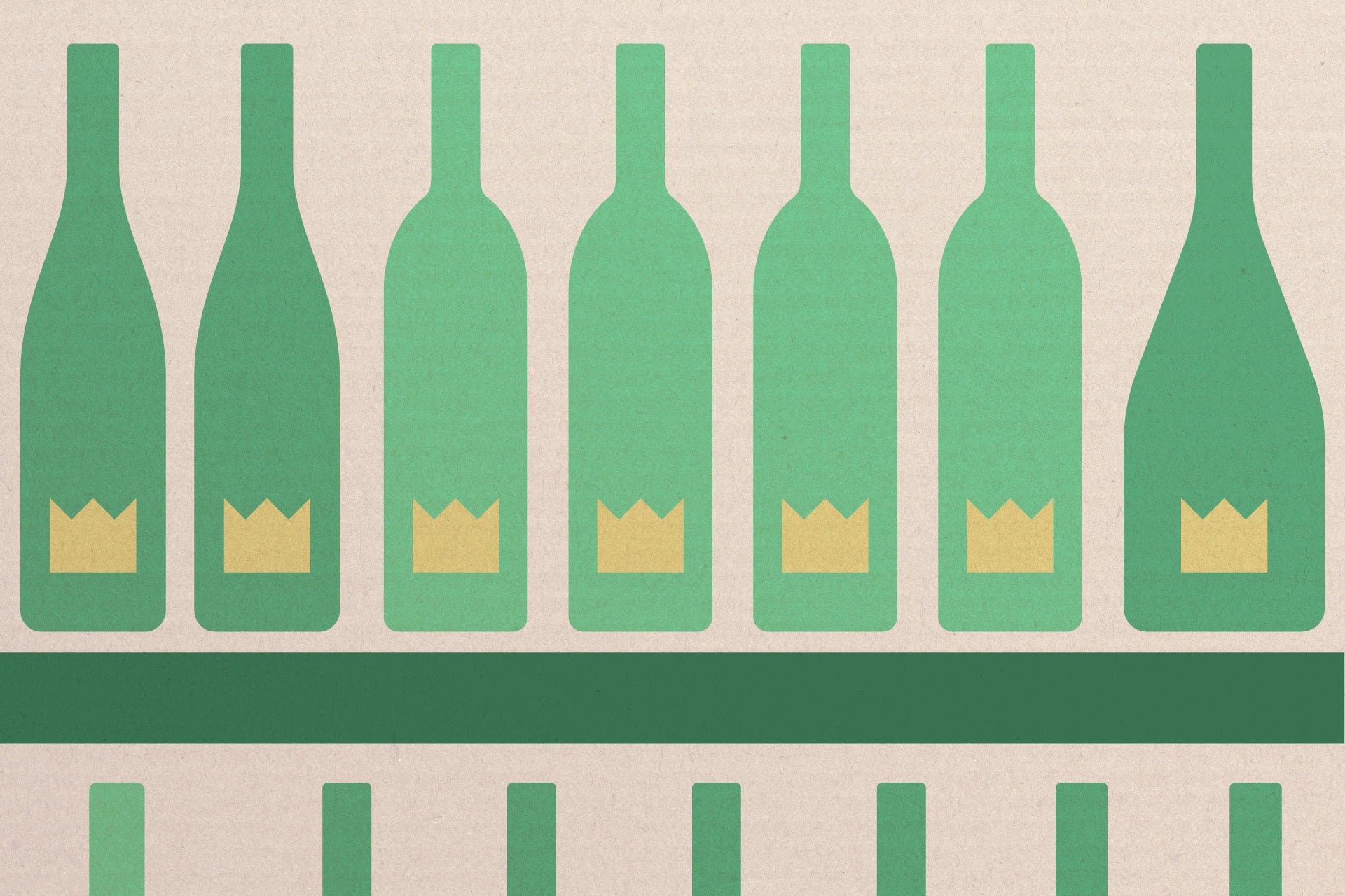 Illustration of wine bottles on a top shelf