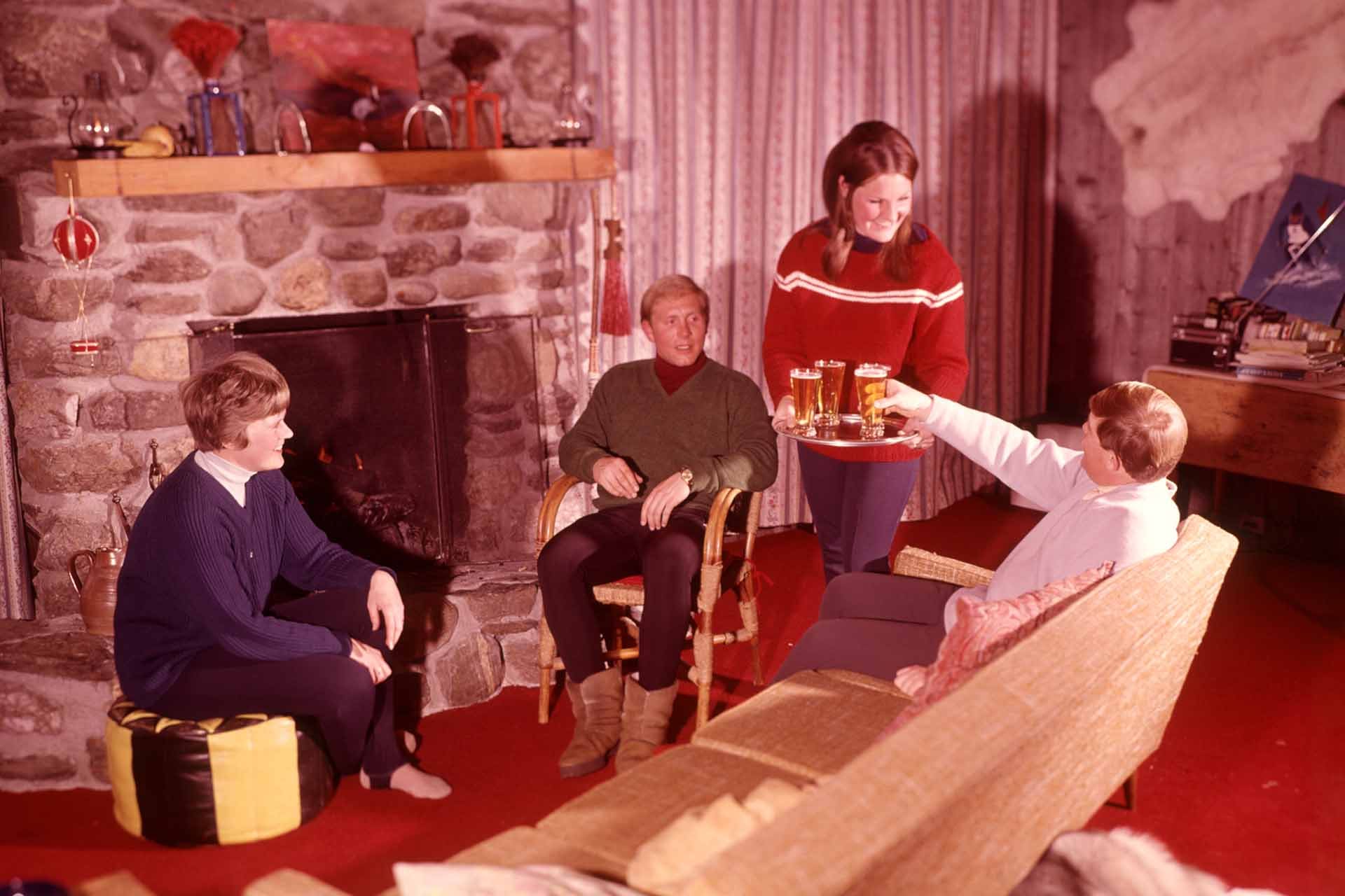 Apres ski beer in 1970s lodge