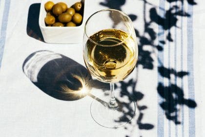 A glass of white wine on the table